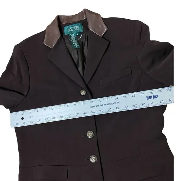 Lauren Ralph Lauren Brown Wool Leather Collar Horse Buttons Equestrian Blazer - Picture 8 of 14